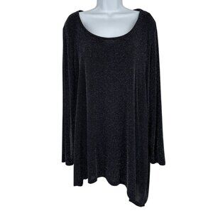 Calvin Klein Semi Sheer Black Metallic Asymmetric Hem Long Sleeve Tunic Top 3X